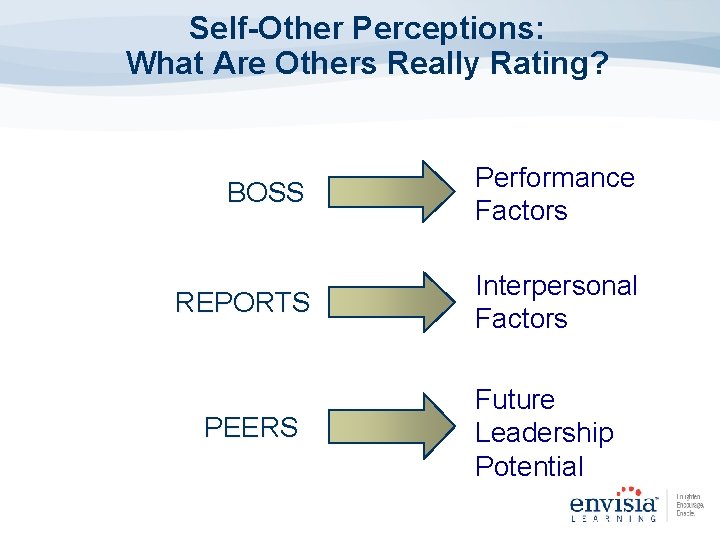 Self-Other Perceptions: What Are Others Really Rating? BOSS Performance Factors REPORTS Interpersonal Factors PEERS