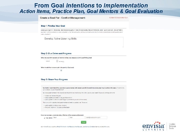 From Goal Intentions to Implementation Action Items, Practice Plan, Goal Mentors & Goal Evaluation