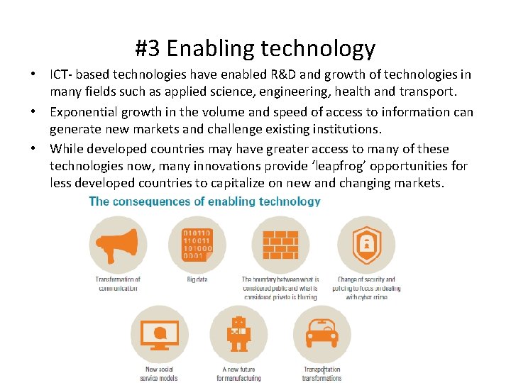 #3 Enabling technology • ICT- based technologies have enabled R&D and growth of technologies