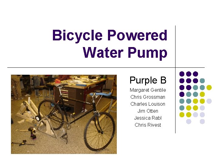 Bicycle Powered Water Pump Purple B Margaret Gentile Chris Grossman Charles Louison Jim Otten