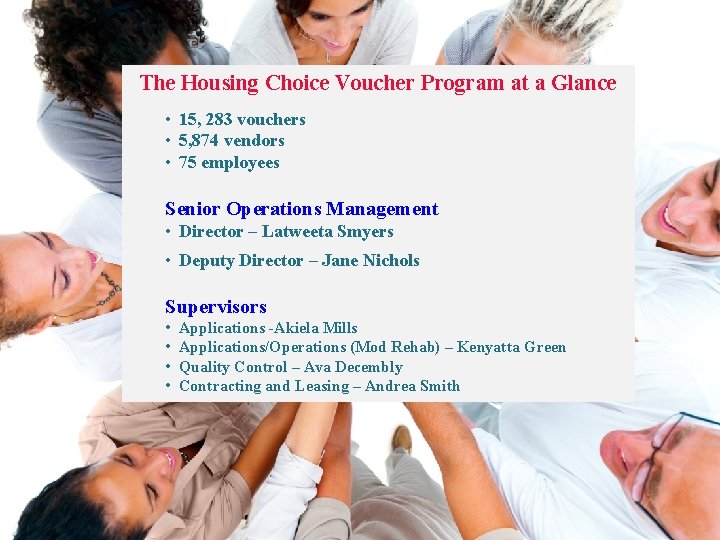 The Housing Choice Voucher Program at a Glance • 15, 283 vouchers • 5,