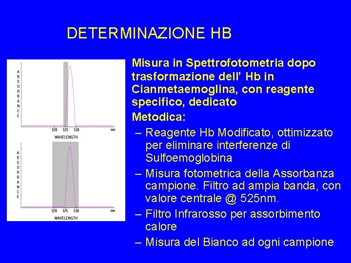 DETERMINAZIONE HB Misura in Spettrofotometria dopo trasformazione dell’ Hb in Cianmetaemoglina, con reagente specifico,