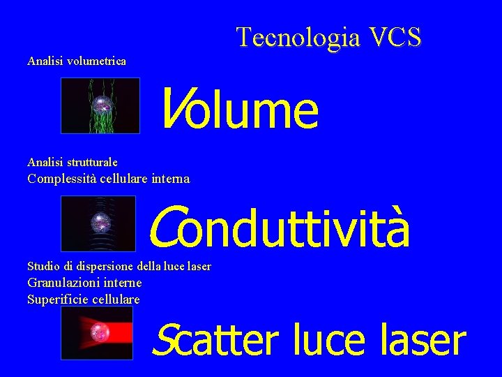 Tecnologia VCS Analisi volumetrica Volume Analisi strutturale Complessità cellulare interna Conduttività Studio di dispersione