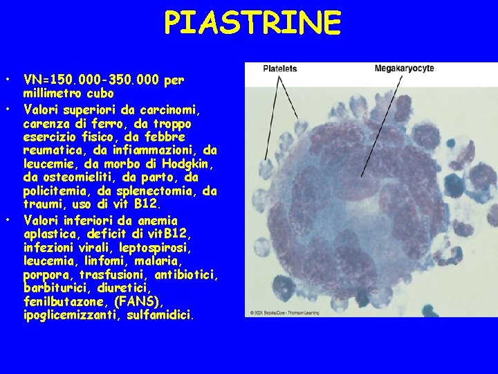 PIASTRINE • • • VN=150. 000 -350. 000 per millimetro cubo Valori superiori da