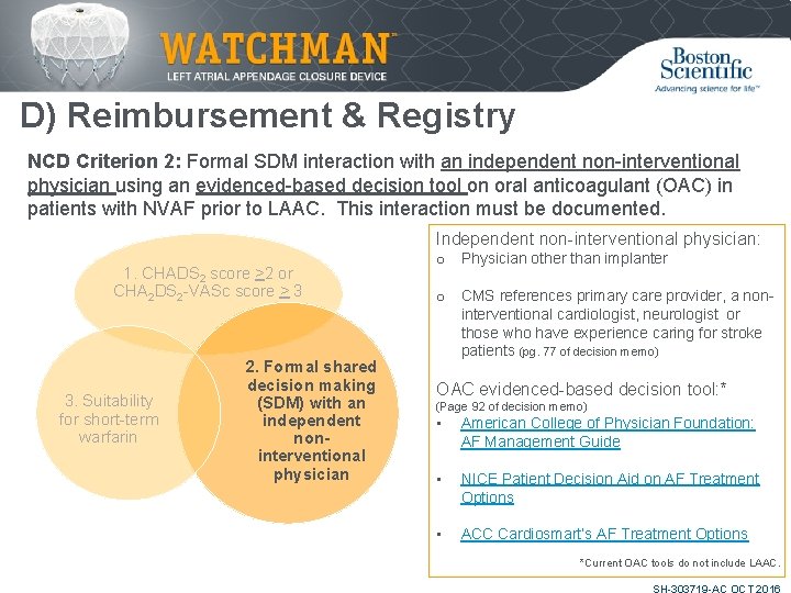 D) Reimbursement & Registry NCD Criterion 2: Formal SDM interaction with an independent non-interventional