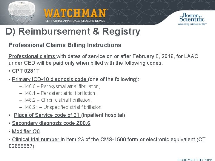 D) Reimbursement & Registry Professional Claims Billing Instructions Professional claims with dates of service