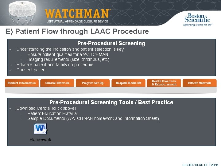 E) Patient Flow through LAAC Procedure Pre-Procedural Screening - Understanding the indication and patient