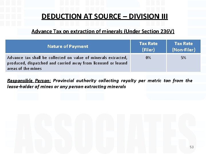 DEDUCTION AT SOURCE – DIVISION III Advance Tax on extraction of minerals (Under Section