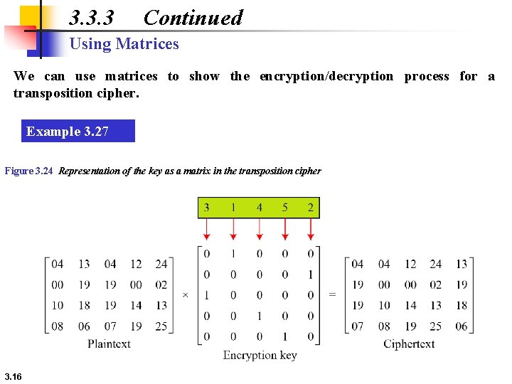 3. 3. 3 Continued Using Matrices We can use matrices to show the encryption/decryption