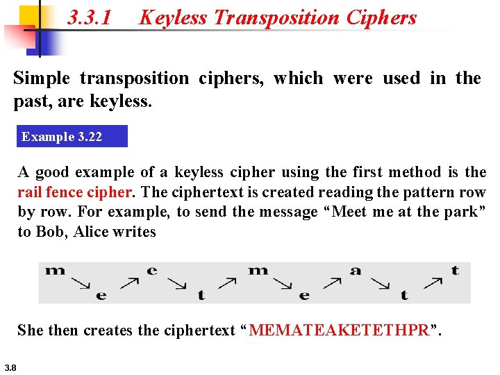 3. 3. 1 Keyless Transposition Ciphers Simple transposition ciphers, which were used in the
