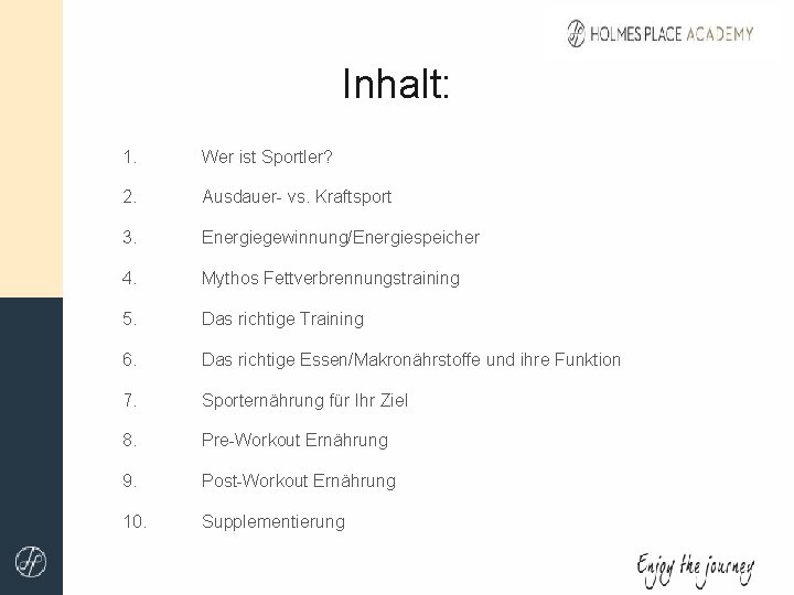 Inhalt: 1. Wer ist Sportler? 2. Ausdauer- vs. Kraftsport 3. Energiegewinnung/Energiespeicher 4. Mythos Fettverbrennungstraining