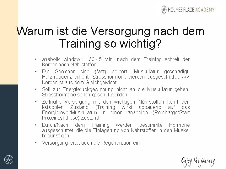 Warum ist die Versorgung nach dem Training so wichtig? • • • anabolic window‘: