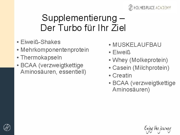 Supplementierung – Der Turbo für Ihr Ziel • Eiweiß-Shakes • Mehrkomponentenprotein • Thermokapseln •