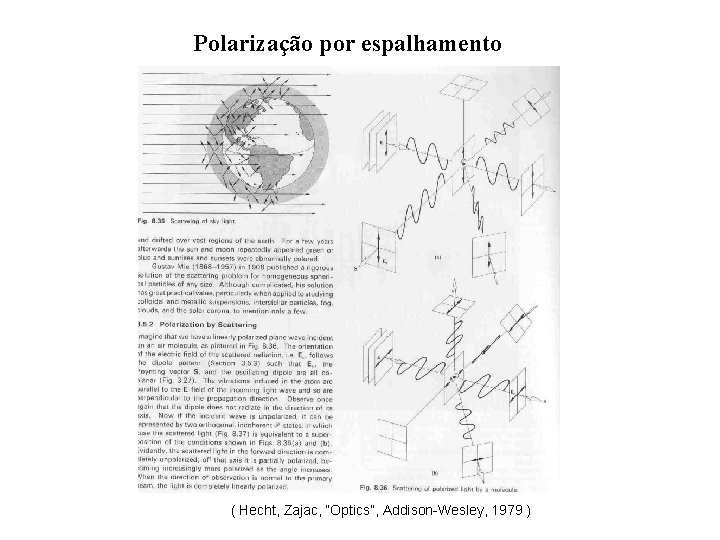 Polarização por espalhamento ( Hecht, Zajac, “Optics”, Addison-Wesley, 1979 ) 