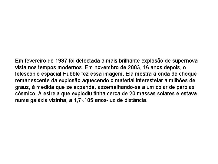 Em fevereiro de 1987 foi detectada a mais brilhante explosão de supernova vista nos