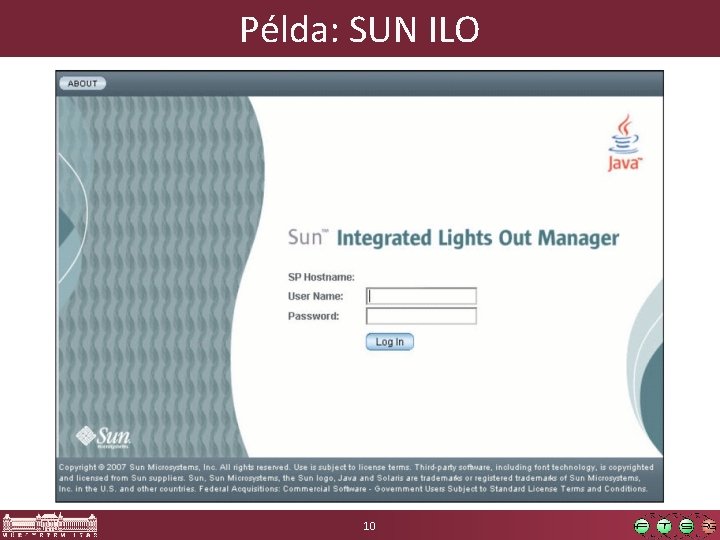 Példa: SUN ILO 10 Példa: SUN ILO 10
