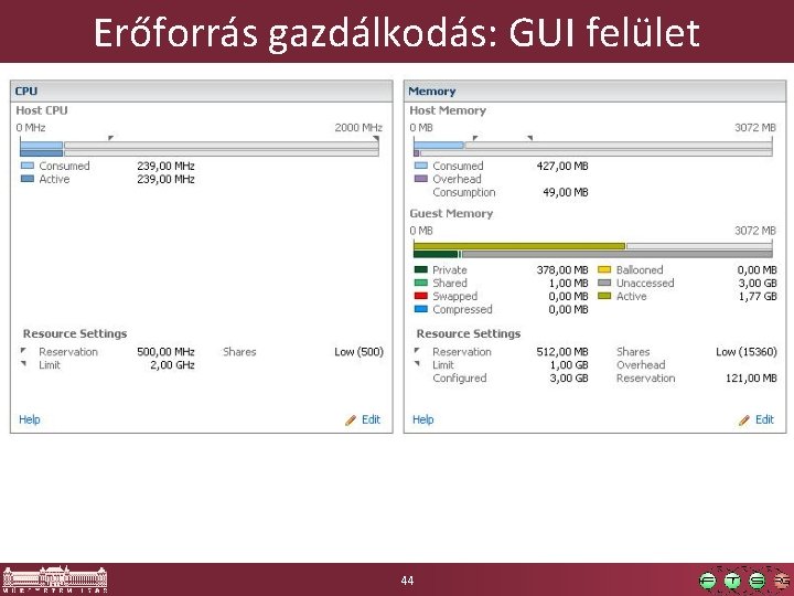 Erőforrás gazdálkodás: GUI felület 44 Erőforrás gazdálkodás: GUI felület 44