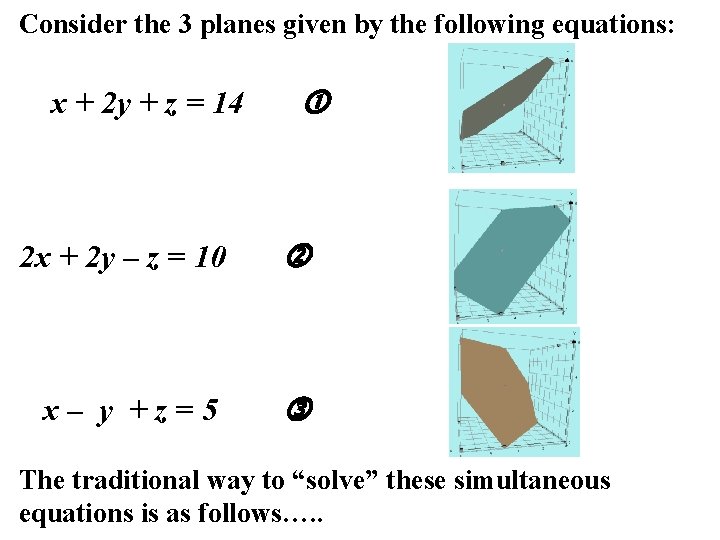 Consider the 3 planes given by the following equations: x + 2 y + Consider the 3 planes given by the following equations: x + 2 y +