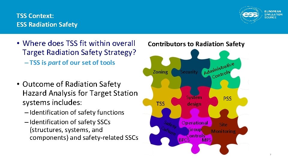 TSS Context: ESS Radiation Safety • Where does TSS fit within overall Target Radiation
