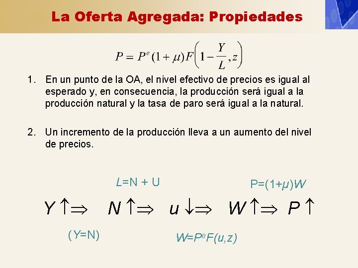 La Oferta Agregada: Propiedades 1. En un punto de la OA, el nivel efectivo La Oferta Agregada: Propiedades 1. En un punto de la OA, el nivel efectivo