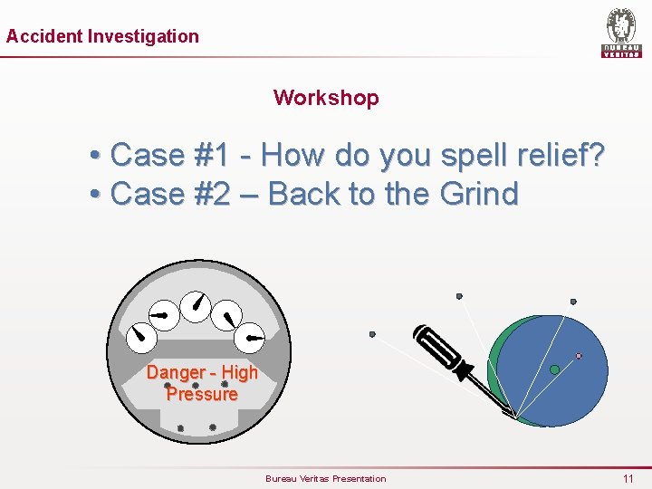 Accident Investigation Workshop • Case #1 - How do you spell relief? • Case