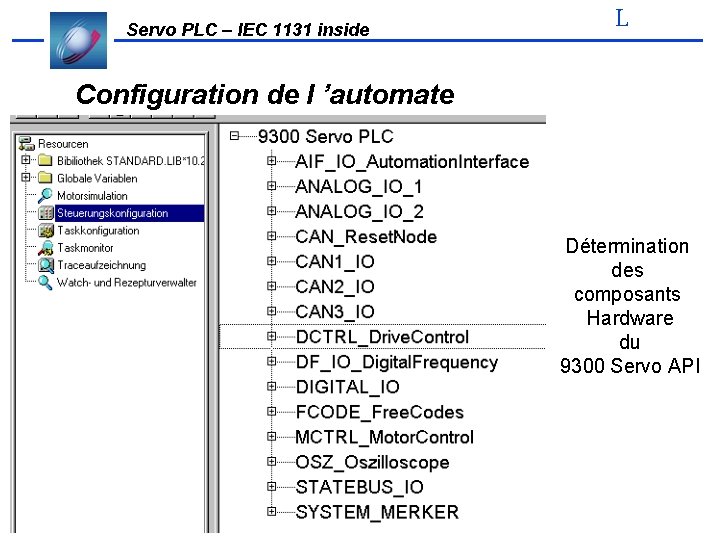 Servo PLC – IEC 1131 inside L Configuration de l ’automate Détermination des composants