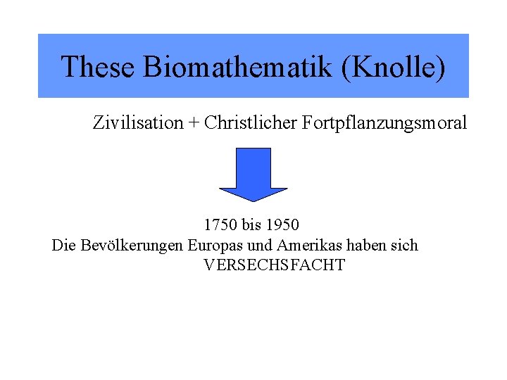 These Biomathematik (Knolle) Zivilisation + Christlicher Fortpflanzungsmoral 1750 bis 1950 Die Bevölkerungen Europas und These Biomathematik (Knolle) Zivilisation + Christlicher Fortpflanzungsmoral 1750 bis 1950 Die Bevölkerungen Europas und