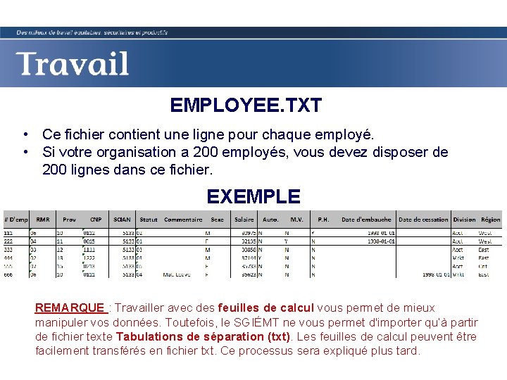 EMPLOYEE. TXT • Ce fichier contient une ligne pour chaque employé. • Si votre