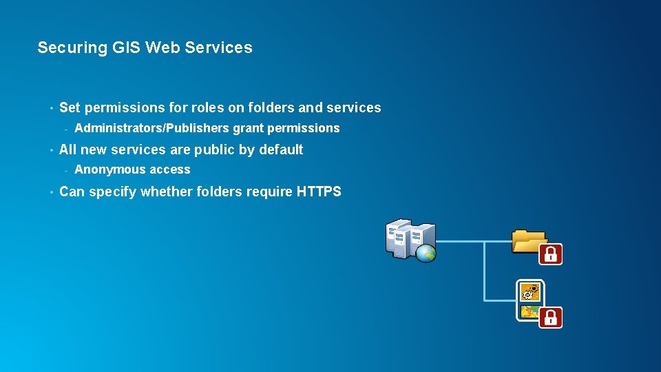 Securing GIS Web Services • Set permissions for roles on folders and services -