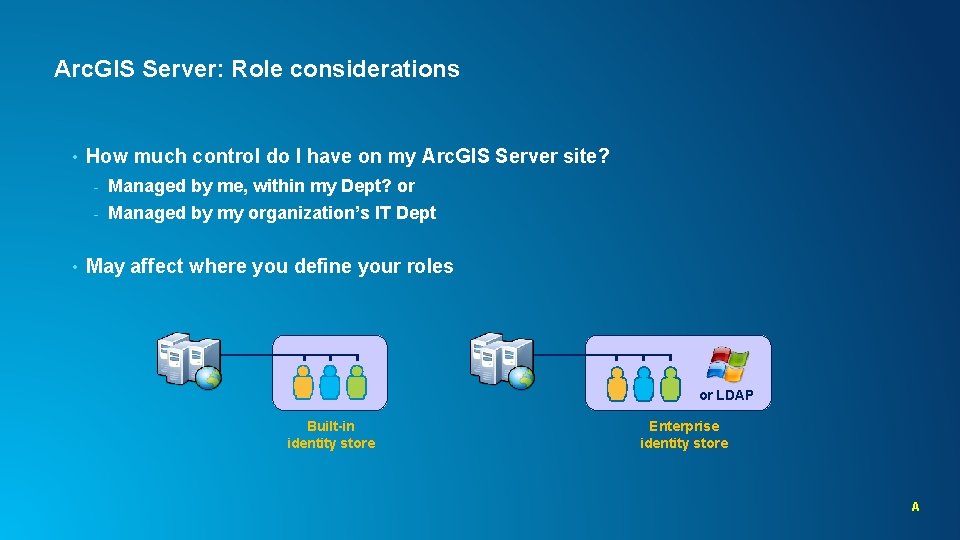 Arc. GIS Server: Role considerations • • How much control do I have on