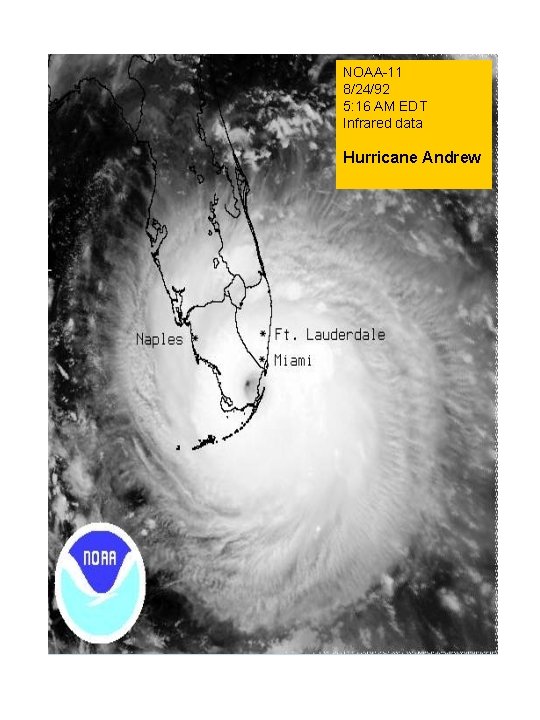 NOAA-11 8/24/92 5: 16 AM EDT Infrared data Hurricane Andrew 