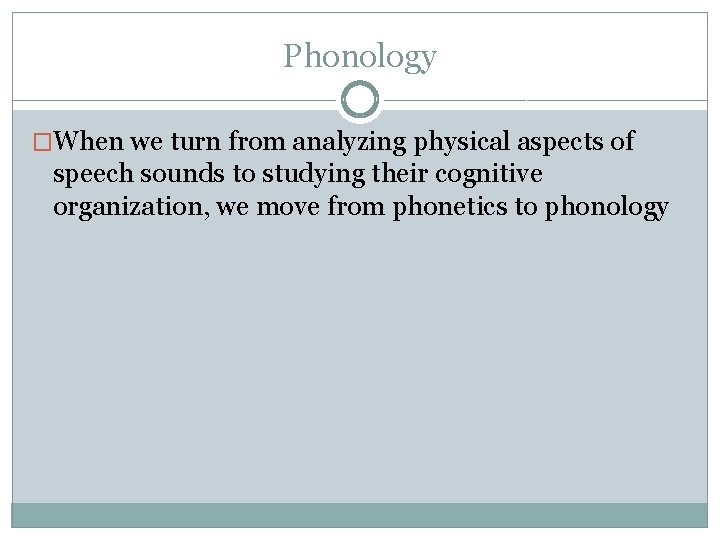 Phonology �When we turn from analyzing physical aspects of speech sounds to studying their