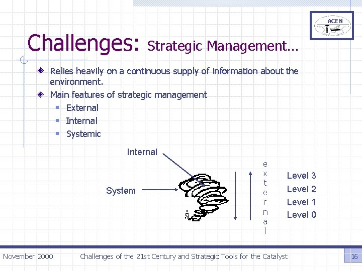 ACEN Challenges: Strategic Management… Relies heavily on a continuous supply of information about the