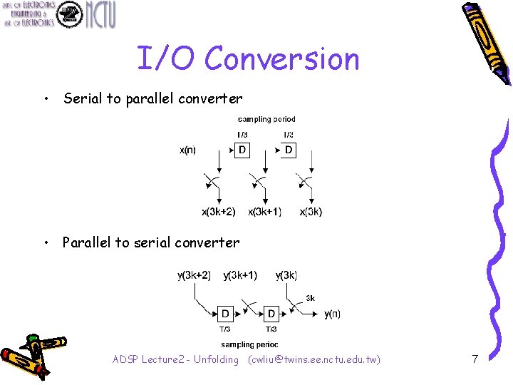 I/O Conversion • Serial to parallel converter • Parallel to serial converter ADSP Lecture