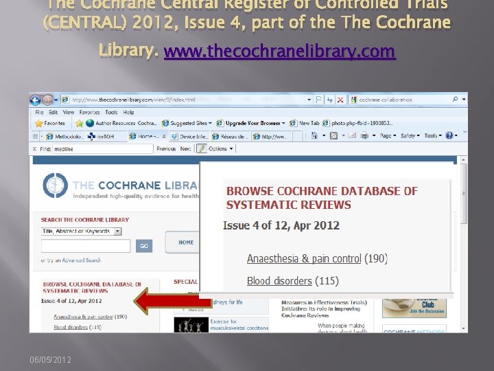 The Cochrane Central Register of Controlled Trials (CENTRAL) 2012, Issue 4, part of the