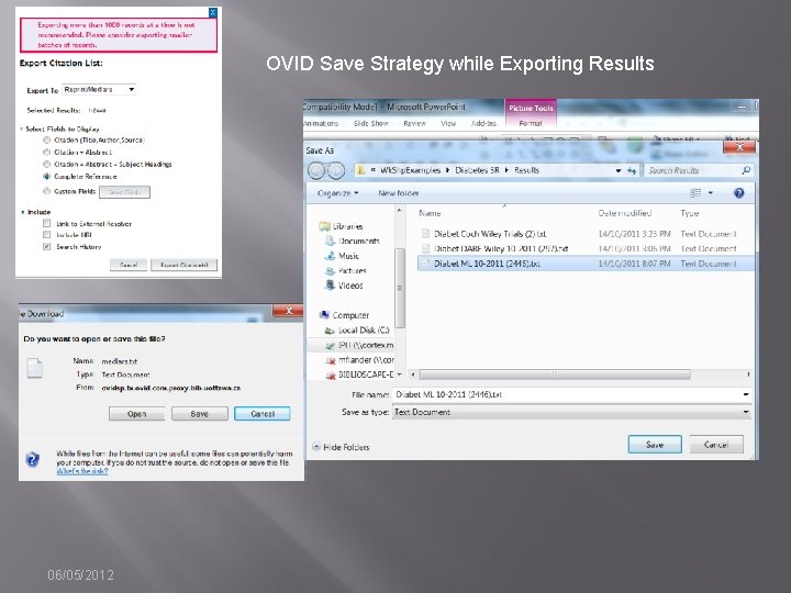 OVID Save Strategy while Exporting Results 06/05/2012 