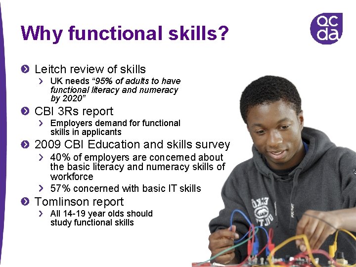 Why functional skills? Leitch review of skills UK needs “ 95% of adults to