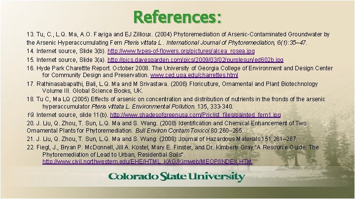 References: 13. Tu, C. , L. Q. Ma, A. O. Fayiga and EJ Zillioux.