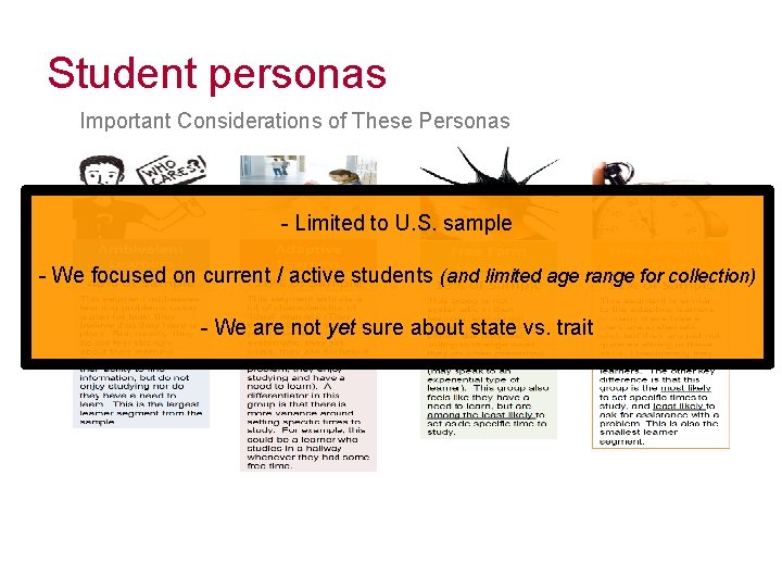 Student personas Important Considerations of These Personas - Limited to U. S. sample -