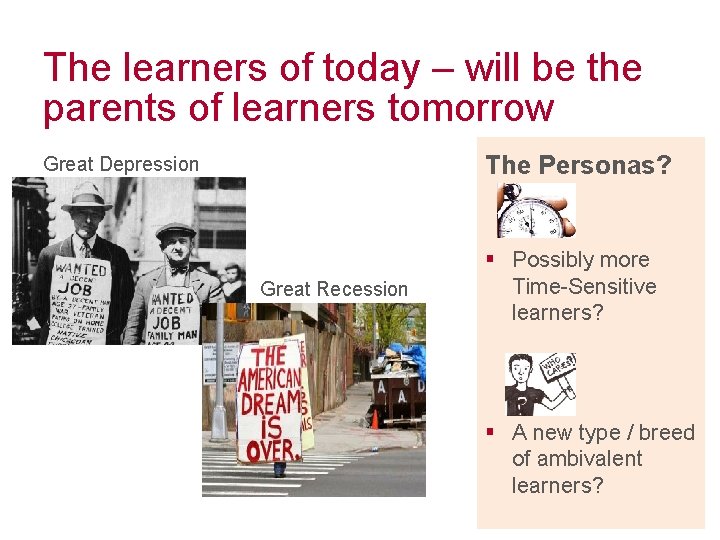 The learners of today – will be the parents of learners tomorrow The Personas?