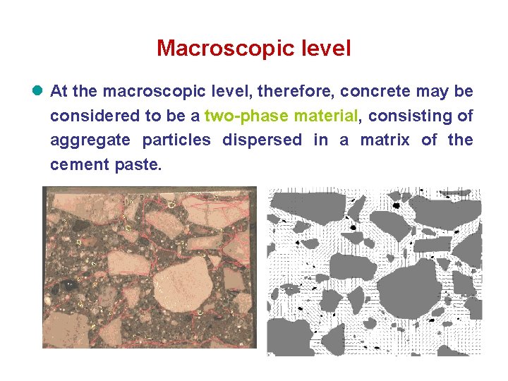 Macroscopic level l At the macroscopic level, therefore, concrete may be considered to be Macroscopic level l At the macroscopic level, therefore, concrete may be considered to be