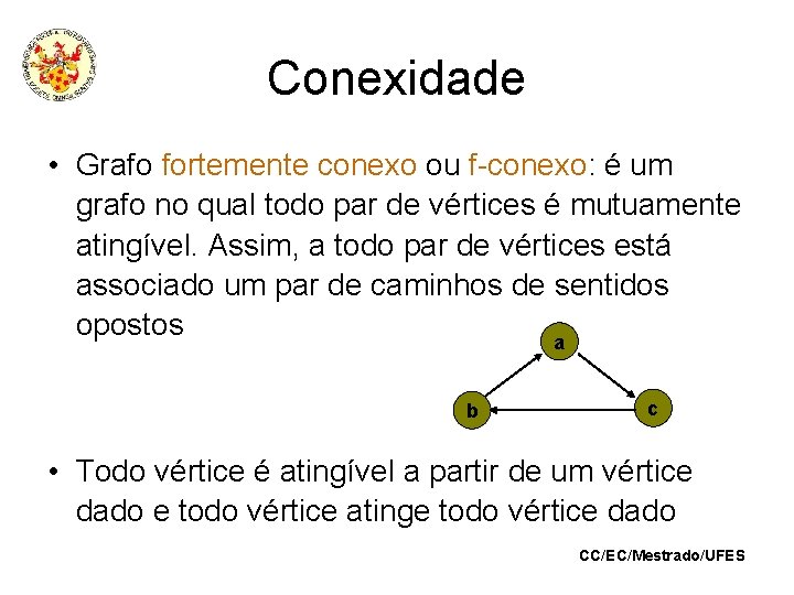 Conexidade • Grafo fortemente conexo ou f-conexo: é um grafo no qual todo par