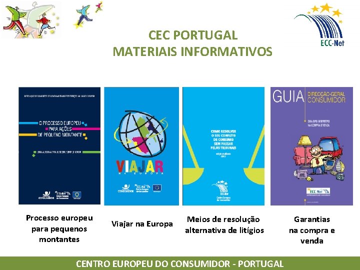 CEC PORTUGAL MATERIAIS INFORMATIVOS Processo europeu para pequenos montantes Viajar na Europa Meios de