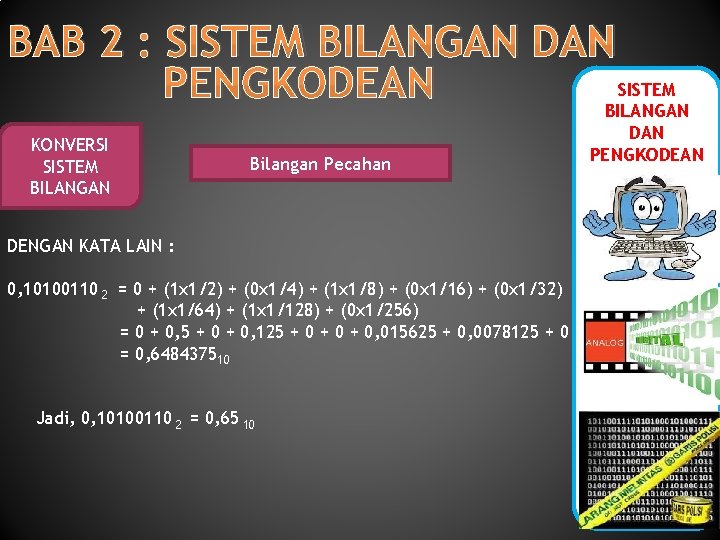 BAB 2 : SISTEM BILANGAN DAN SISTEM PENGKODEAN BILANGAN KONVERSI SISTEM BILANGAN Bilangan Pecahan