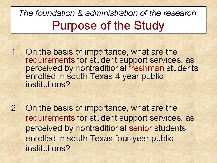 The foundation & administration of the research. Purpose of the Study 1. On the