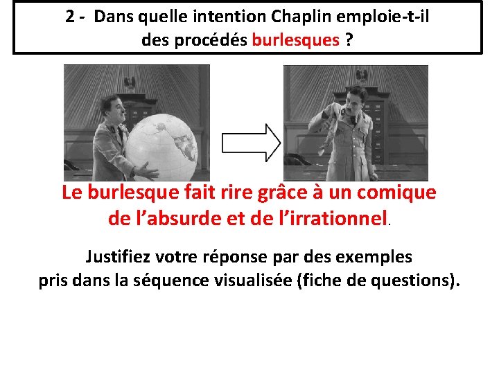 2 - Dans quelle intention Chaplin emploie-t-il des procédés burlesques ? Le burlesque fait