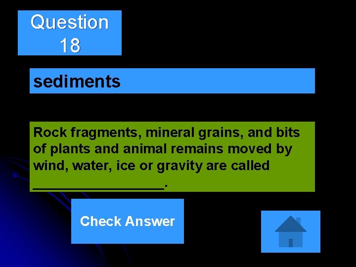 Question 18 sediments Rock fragments, mineral grains, and bits of plants and animal remains