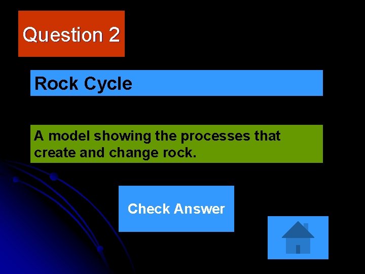 Question 2 Rock Cycle A model showing the processes that create and change rock.