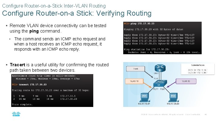 Configure Router-on-a-Stick Inter-VLAN Routing Configure Router-on-a Stick: Verifying Routing § Remote VLAN device connectivity Configure Router-on-a-Stick Inter-VLAN Routing Configure Router-on-a Stick: Verifying Routing § Remote VLAN device connectivity
