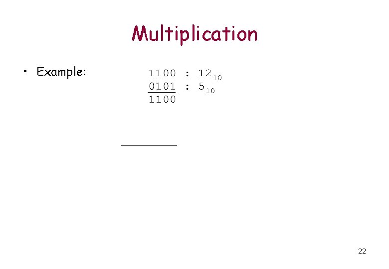 Multiplication • Example: 22 Multiplication • Example: 22